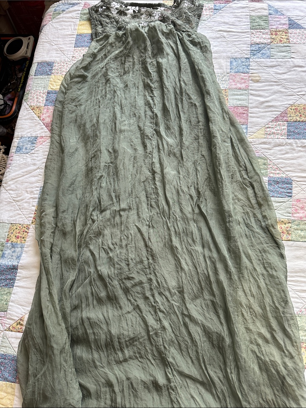 W—Women’s Olive Green Silk Maxi dress - Picture 7 of 11